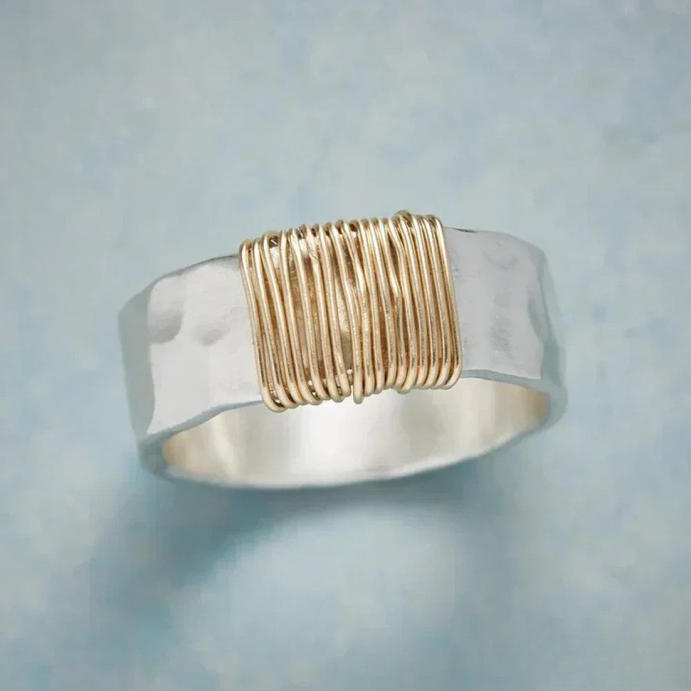 Vintage silver ring with gold threads
