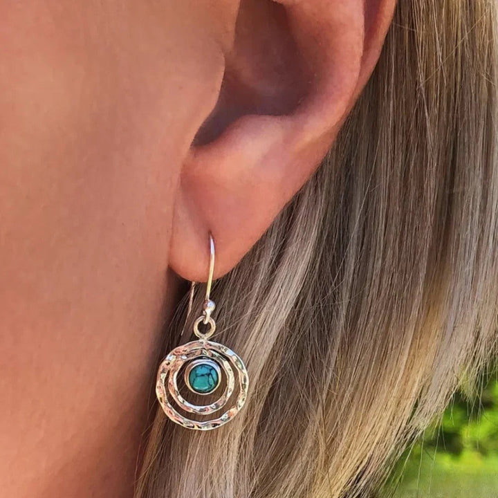 Boucles d'oreilles Boho Saturn avec pierre turquoise en argent et or