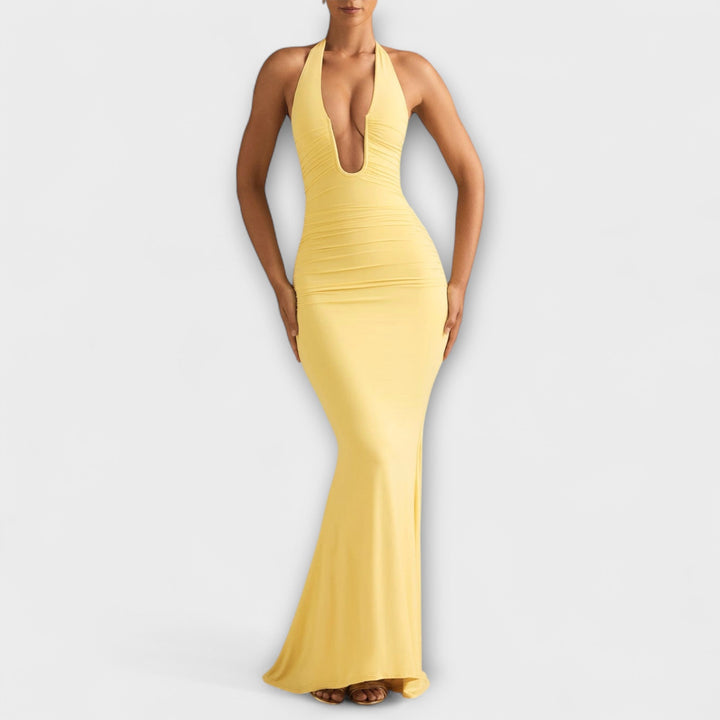 Refined backless halter gala dress