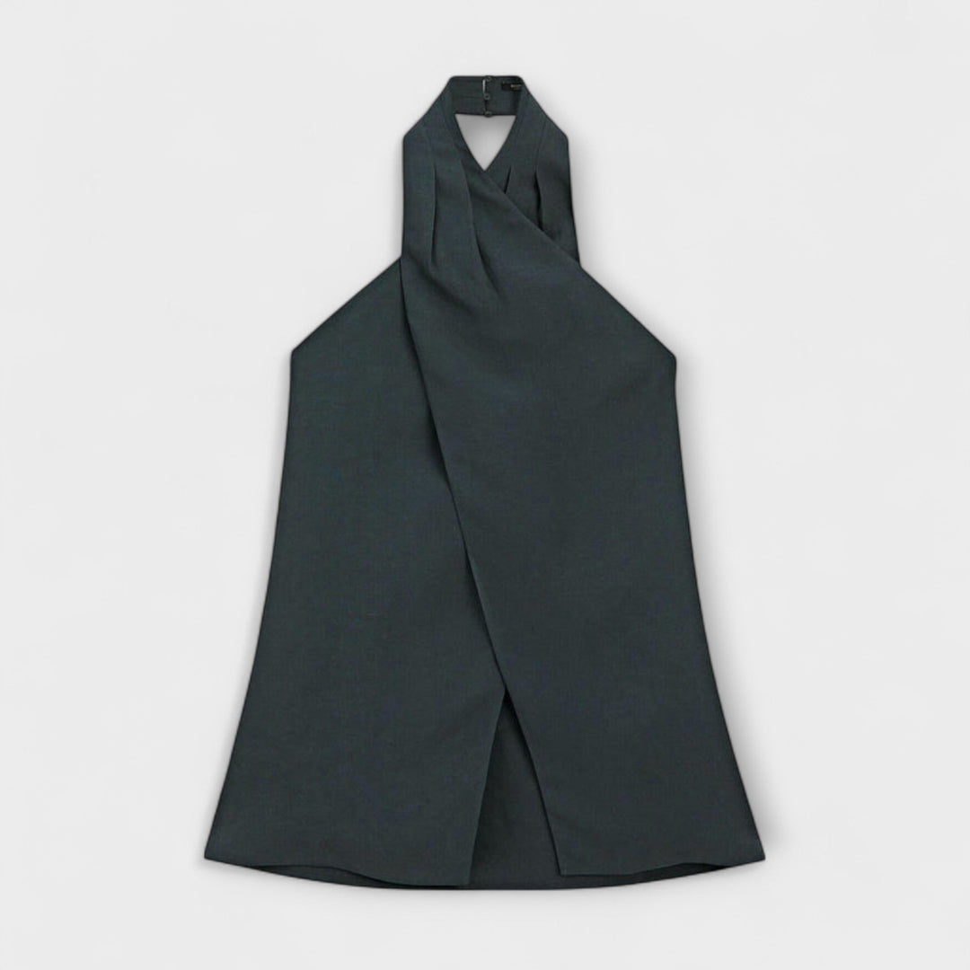 Hannah - Blue Halter Neck Top with Cutout Back