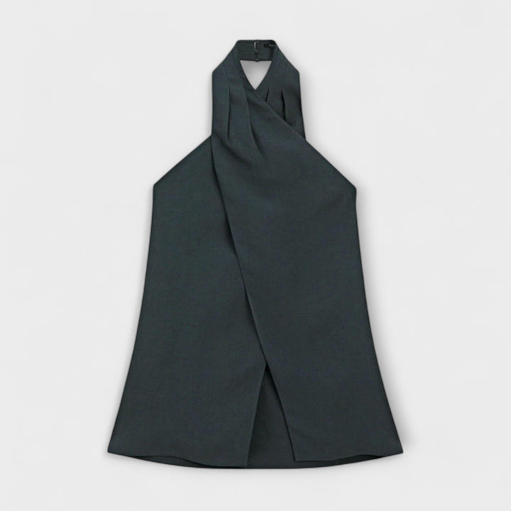 Hannah - Blue Halter Neck Top with Cutout Back