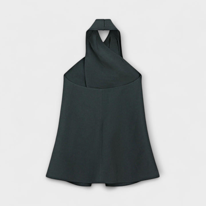 Hannah - Blue Halter Neck Top with Cutout Back