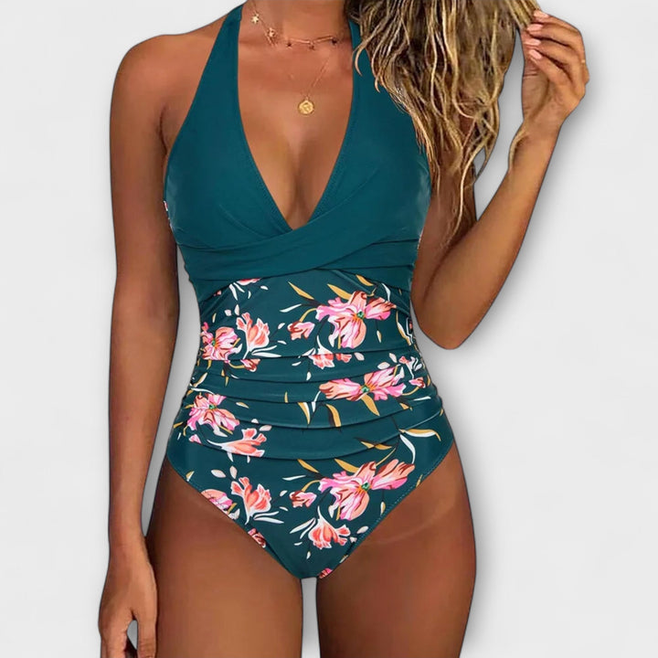 One-piece swimsuit with V-neckline