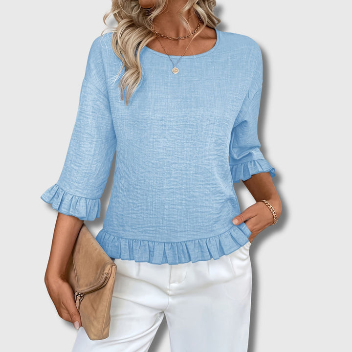 Women's Casual Off Shoulder Blouse - Pleated Sleeves