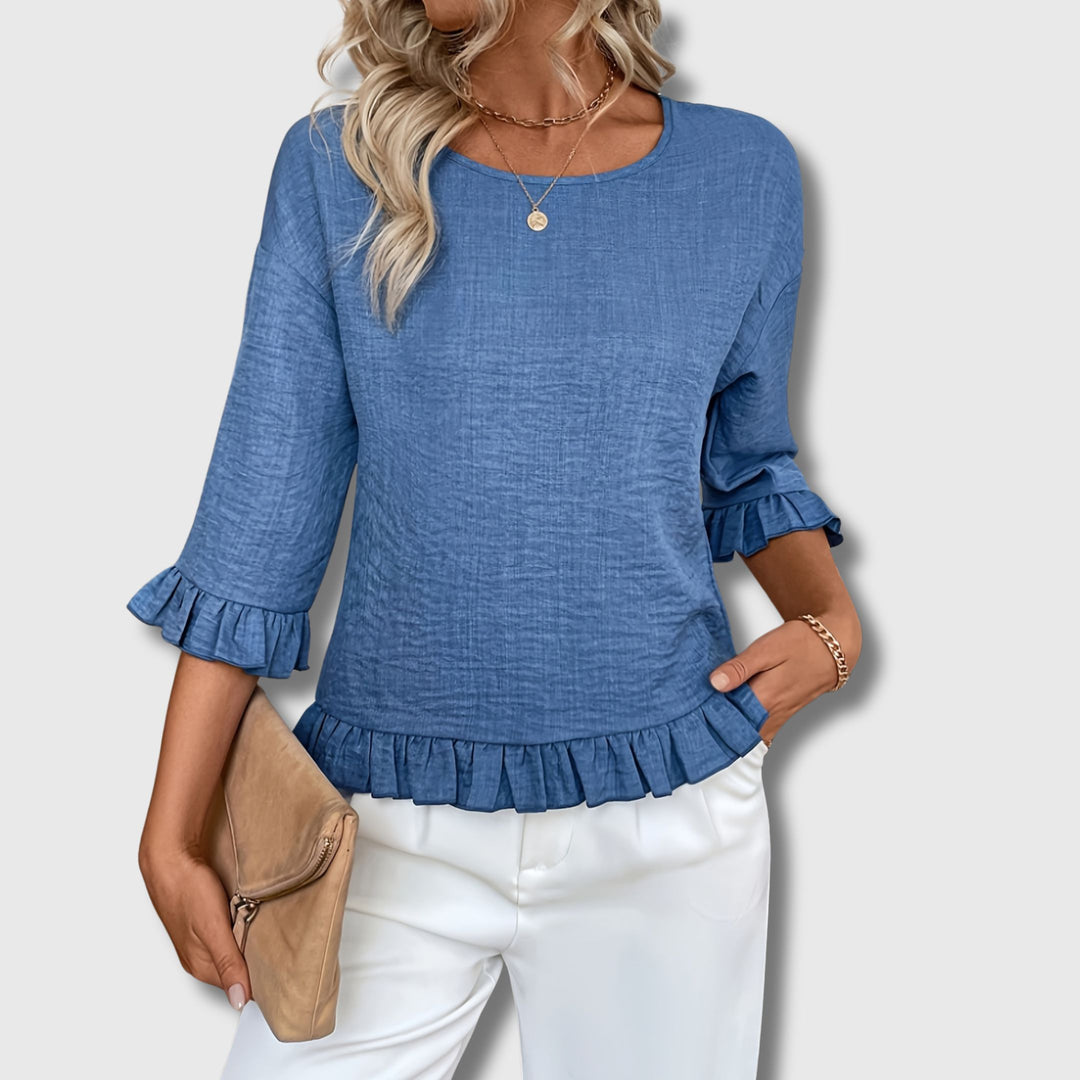 Women's Casual Off Shoulder Blouse - Pleated Sleeves
