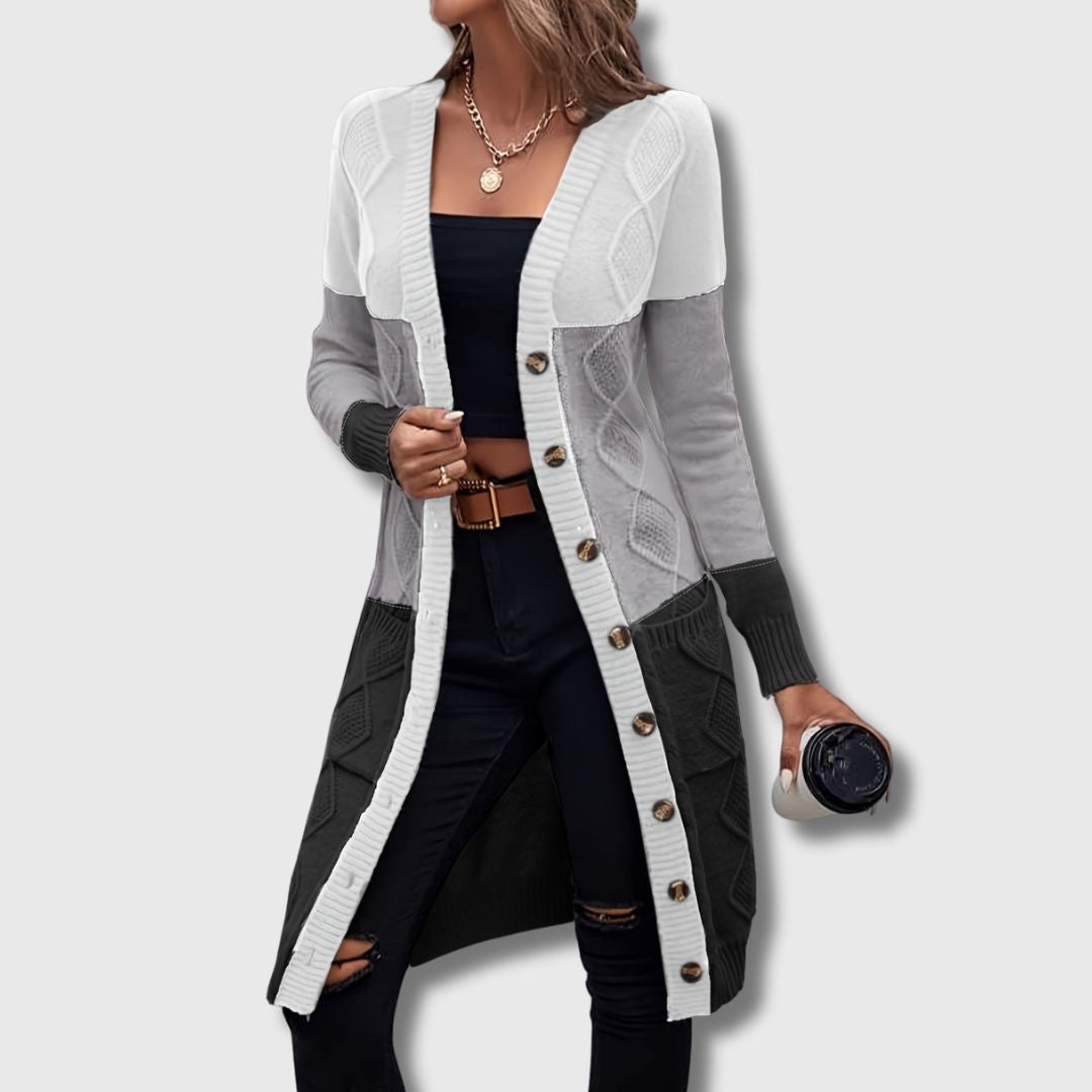 Colette – Cardigan femme à blocs de couleur boutonné Édition limitée