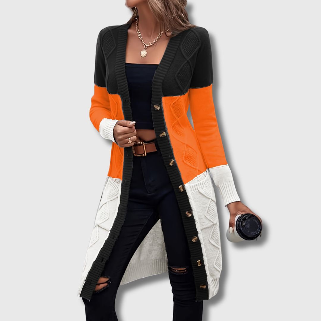 Colette – Cardigan femme à blocs de couleur boutonné Édition limitée