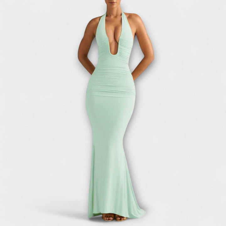 Refined backless halter gala dress