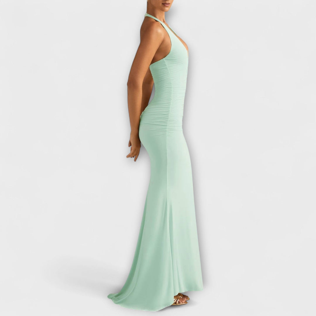 Refined backless halter gala dress