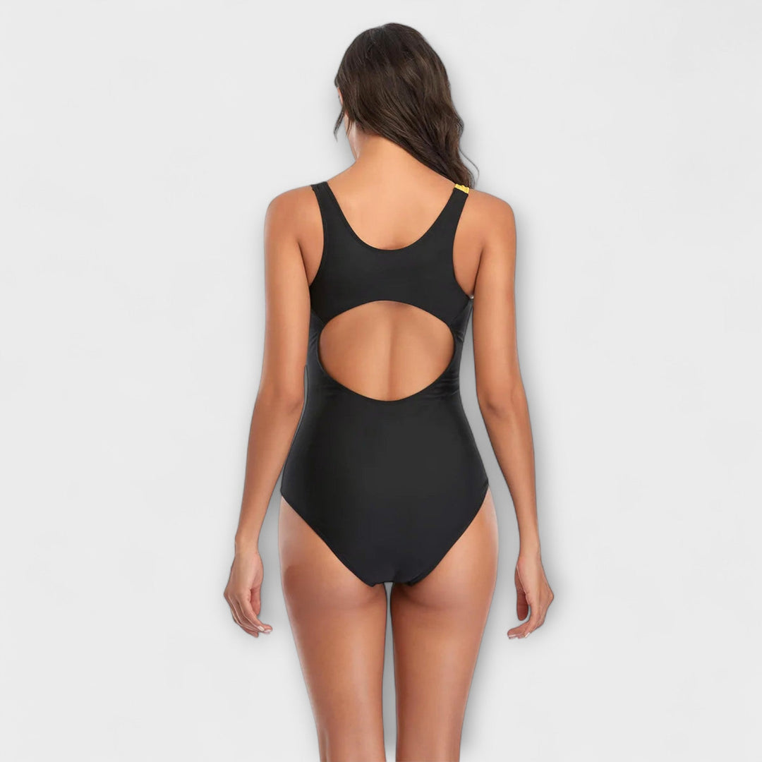 Sporty one-piece swimsuit with low back